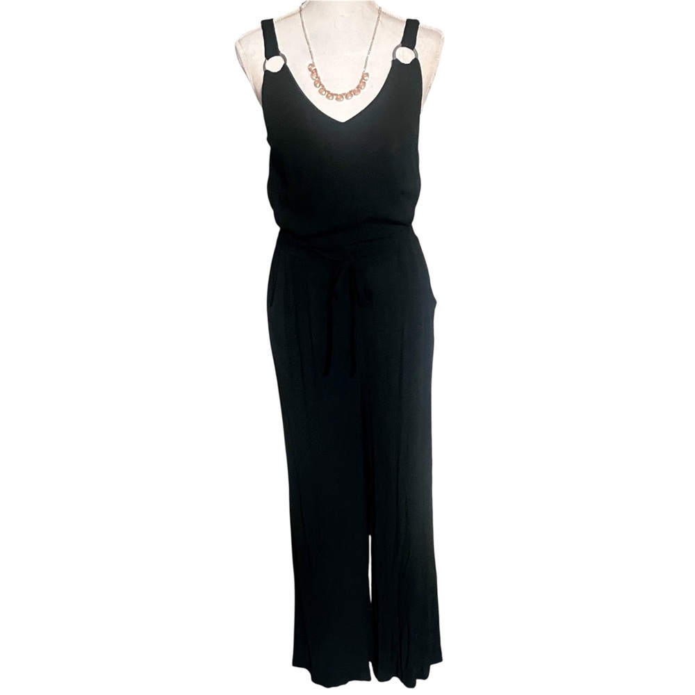 Derek Heart Black Sleeveless Jumpsuit w/ Silver Loops & Tie Waist - Size M
